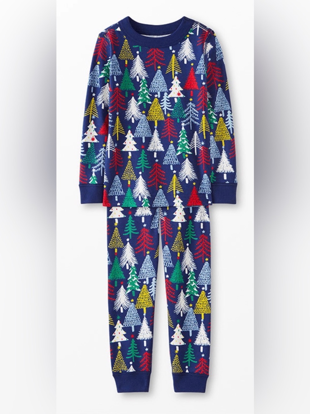 Hanna Andersson HannaJams Long John Pajama Set Twinkly Christmas Trees Navy 3T